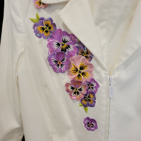 Bob Mackie Wearable Art Stunning Pants & Jacket In White Cotton Med - Picture 9 of 10